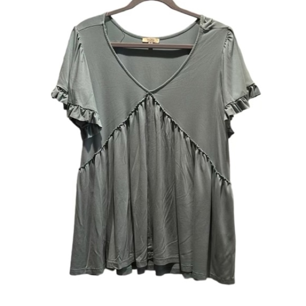 Kori Seafoam Green American B Neck Bell Sleeve Ruffle Top Size M